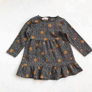 ZARA gray mustard dot dress EUC 18-24 months